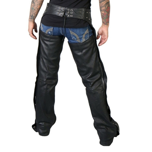 Hot Leathers Ladies Studded Black Leather Chaps - Picture 2 of 6